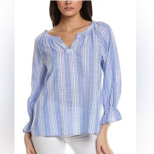 Tommy Bahama Montuak Striped 3/4 Sleeve Top - Blue/White Stripe